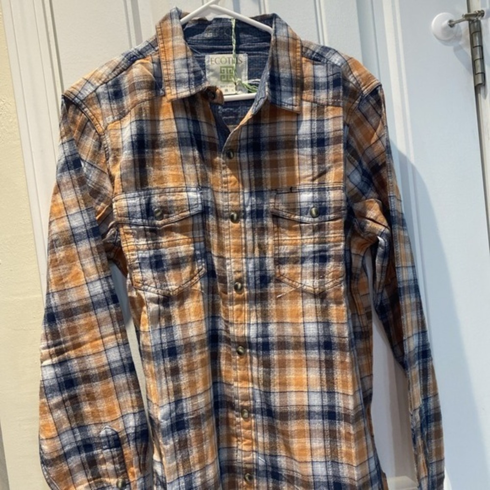 Ecoths Kaden LS Flannel Shirt Men's Large Organic Cotton Plaid Snap Button‎ 3761
